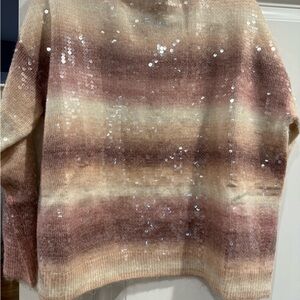Vici Sequin Striped Sweater - Cream and Pink